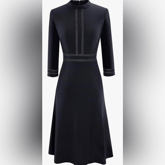 HOMEYEE Women's Chic Crew Neck 3/4 Sleeve Party Homecoming Aline Dress - Picture 2 of 4